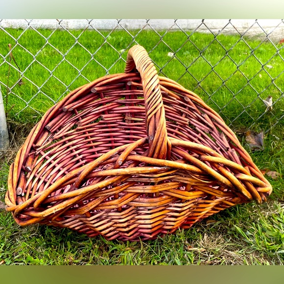 Vintage Rare Huge Dark Cherry Braided Farm Country Basket